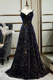 Sparkly Long A-line Lace Up Back Evening Prom Dresses Party Dress HZ0319