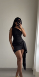 Black One Shoulder Sheath Satin Short Party Dresses Homecoming Dresses, HZ0319