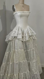 Retro Spaghetti Straps A-Line Lace Ruffles Vintage Wedding Dress Eveing Dress, HZ0319