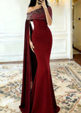Elegant Prom Dress Wine Red Asymmetrical Neck Mermaid Gala Dress Formal Dress Evening Dress HZ0319