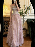 Shiny Prom Dress Strapless Tulle Gala Dress Formal Dress Evening Dress HZ0319