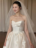 New Arrival Wedding Dress Satin Sweetheart Floral Pleated Wedding Dress HZ0319
