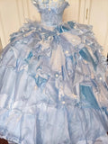 Stunning Prom Dress Light Blue Strapless Tiered Ruffle Evening Dress Quinceanera Dress Ball Gown HZ0319