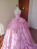 Charming Prom Dress Light Pink Strapless Pleated Tulle Evening Dress Quinceanera Dress Ball Gown HZ0319