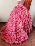 Charming Prom Dress Sweetheart Ruffle Tiered Evening Dress Sweet 16 Dress Ball Gown HZ0319