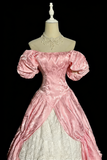 Retro Prom Dress Pink Off Shoulder Pleated Lace Evening Dress Sweet 16 Dress Ball Gown HZ0319