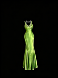 Elegant Prom Dress Lime Green Satin V-neck Pleated Mermaid Formal Dress Evening Dresses Birthday Party Dress HZ0319