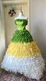 Fashion Prom Dress Strapless Ruffle Tiered Evening Dress Quinceanera Dress Ball Gown HZ0319