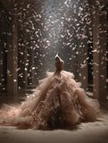 Gorgeous Ball Gown Strapless Pleated Tulle Ruffle Evening Gown Quinceanera Dress Prom Dresses HZ0319