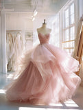 New Arrival Ball Gown Light Pink Sweetheart Pleated Tulle Prom Dresses Evening Gown Quinceanera Dress HZ0319