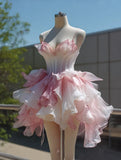 Beauty Homecoming Dress Ombre Spaghetti Straps Ruffle Short Prom Dress Birthday Party Outfits Cocktail Dress HZ0319