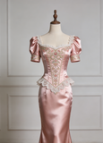 Elegant Prom Dress Pink Square Neck Mermaid Gala Gown Birthday Party Outfits Evening Dress HZ0319