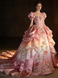 Gorgeous Ball Gown Pink Square Neck Pleated Prom Dresses Sweet 16 Dress Evening Gala Gown HZ0319
