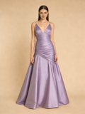 Elegant Prom Dress Purple V-neck Pleated Mermaid Gala Gown Birthday Party Outfits Evening Dress HZ0319
