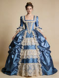 Blue Ball Gown Square Neck Lace Pleated Prom Dresses Quinceanera Dress Evening Gala Gown HZ0319