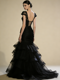 Black Prom Dress Boat Neck Pleated Mermaid Gala Gown Birthday Party Outfits Evening Dress HZ0319