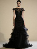 Black Prom Dress Boat Neck Pleated Mermaid Gala Gown Birthday Party Outfits Evening Dress HZ0319
