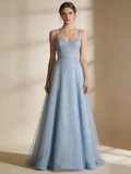 New Arrival Prom Dress Blue Spaghetti Straps Beading Gala Gown Birthday Party Outfits Evening Dress HZ0319