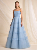 New Arrival Prom Dress A Line Spaghetti Straps Tulle Gala Gown Birthday Party Outfits Evening Dress HZ0319