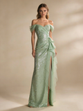 Chic Prom Dress Light Green Off Shoulder Pleated Tulle Birthday Party Outfits Gala Dress Evening Gown HZ0319