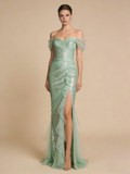 New Arrival Prom Dress Light Green Off Shoulder Pleated Tulle Birthday Party Outfits Gala Dress Evening Gown HZ0319