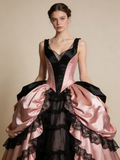 Chic Ball Gown Black Pink Straps Pleated Lace Prom Dresses Quinceanera Dress Evening Gala Gown HZ0319