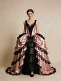 Chic Ball Gown Black Pink Straps Pleated Lace Prom Dresses Quinceanera Dress Evening Gala Gown HZ0319