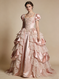 Beauty Ball Gown Light Pink Square Neck Pleated Lace Prom Dresses Sweet 16 Dress Evening Gala Gown HZ0319