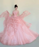 Fashion Ball Gown Light Pink Strapless Pleated Prom Dresses Sweet 16 Dress Evening Gala Gown HZ0319