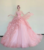 Fashion Ball Gown Light Pink Strapless Pleated Prom Dresses Sweet 16 Dress Evening Gala Gown HZ0319
