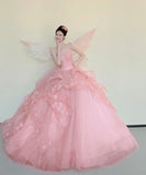 Fashion Ball Gown Light Pink Strapless Pleated Prom Dresses Sweet 16 Dress Evening Gala Gown HZ0319