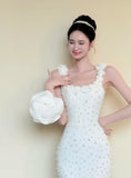 Elegant Prom Dress White Square Neck Sheath Beading Gala Dress Evening Gown Birthday Party Outfits HZ0319