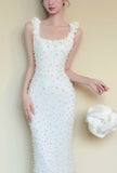Elegant Prom Dress White Square Neck Sheath Beading Gala Dress Evening Gown Birthday Party Outfits HZ0319