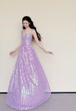 Sparking Prom Dress Light Purple Spaghetti Straps Gala Dress Evening Gown Birthday Party Outfits HZ0319