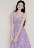 Sparking Prom Dress Light Purple Spaghetti Straps Gala Dress Evening Gown Birthday Party Outfits HZ0319