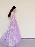 Sparking Prom Dress Light Purple Spaghetti Straps Gala Dress Evening Gown Birthday Party Outfits HZ0319