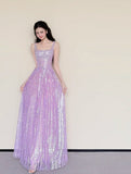 Sparking Prom Dress Light Purple Spaghetti Straps Gala Dress Evening Gown Birthday Party Outfits HZ0319