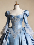 Chic Ball Gown Light Blue Sweetheart Lace Evening Gala Gown Prom Dresses Quinceanera Dress HZ0319