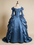Newest Ball Gown Blue Square Neck Lace Evening Gala Gown Prom Dresses Quinceanera Dress HZ0319