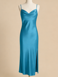 Minimalist Prom Dress Satin Blue Sweetheart Slit Gala Dress Evening Gown Birthday Party Outfits HZ0319