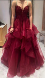 Burgundy Prom Dress Sweetheart Tulle Gala Evening Gown Dress Birthday Party Outfits HZ0319