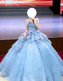 Chic Ball Gown Light Blue Sweetheart Evening Gala Gown Prom Dresses Quinceanera Dress HZ0319