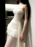 Stunning Prom Dress Spaghetti Straps Birthday Party Outfits Pleated Tulle Evening Gown Gala Dress HZ0319