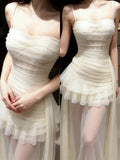 Stunning Prom Dress Spaghetti Straps Birthday Party Outfits Pleated Tulle Evening Gown Gala Dress HZ0319