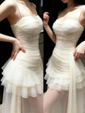 Stunning Prom Dress Spaghetti Straps Birthday Party Outfits Pleated Tulle Evening Gown Gala Dress HZ0319