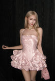 Light Pink Homecoming Dress Spaghetti Straps Short Party Dress Prom Dress Pleated Cocktail Outfits Birthday Party Dress HZ0319