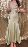 Satin Prom Dress Spaghetti Straps Mermaid Formal Outfits Evening Gown Gala Dress HZ0319