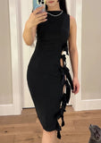 Minimalist Prom Dress Black Sleeveless Bowknot Gala Gown Evening Dress Birthday Party Outfits HZ0319