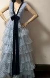 Chic Prom Dress Baby Blue V-neck Polka Dots Gala Dress Evening Gown Birthday Party Outfits HZ0319