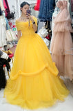 Chic Ball Gown Yellow Off Shoulder Tulle Evening Gala Gown Prom Dresses Quinceanera Dress HZ0319